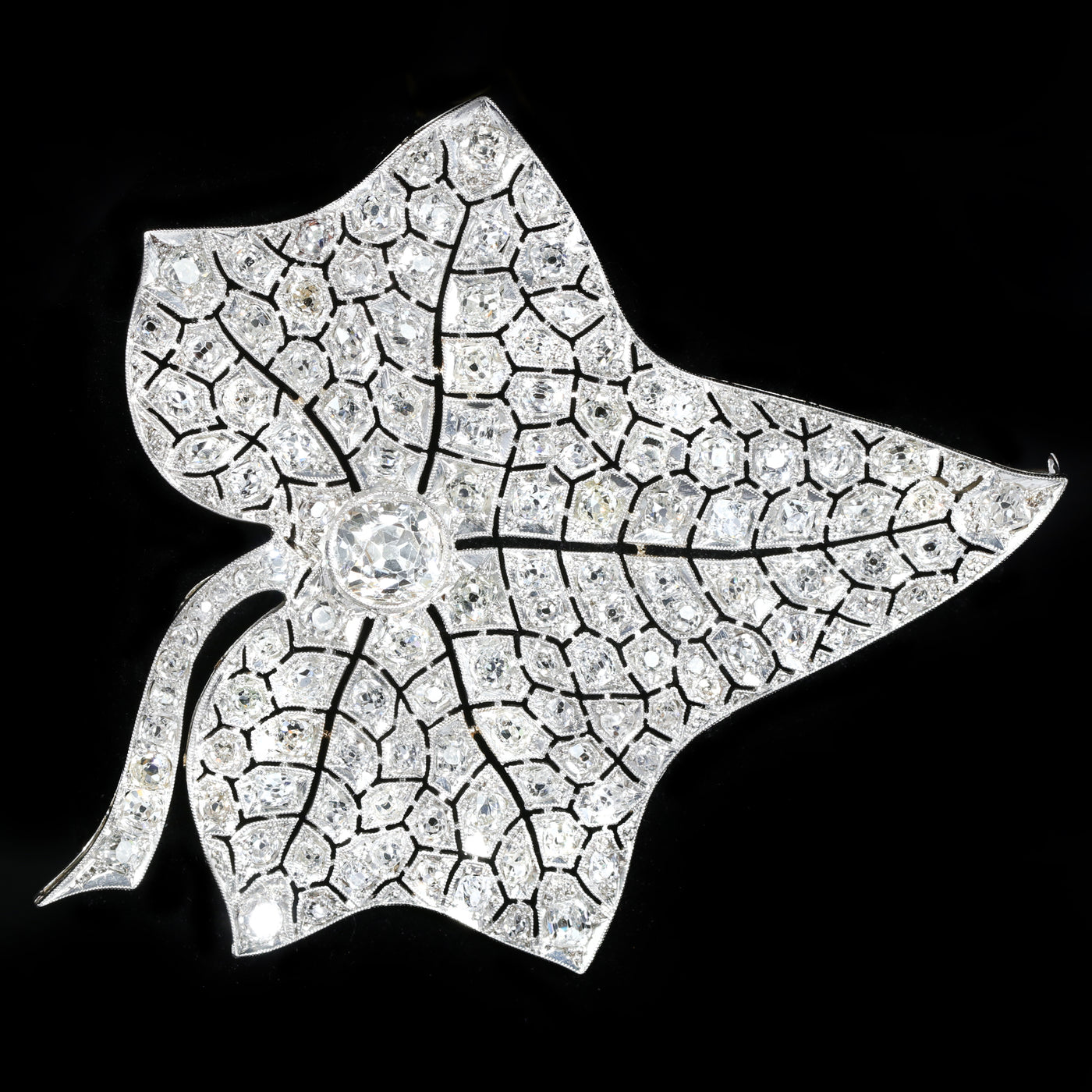Art Deco 7.25 CTW Old Mine Cut Diamond Maple Leaf Brooch