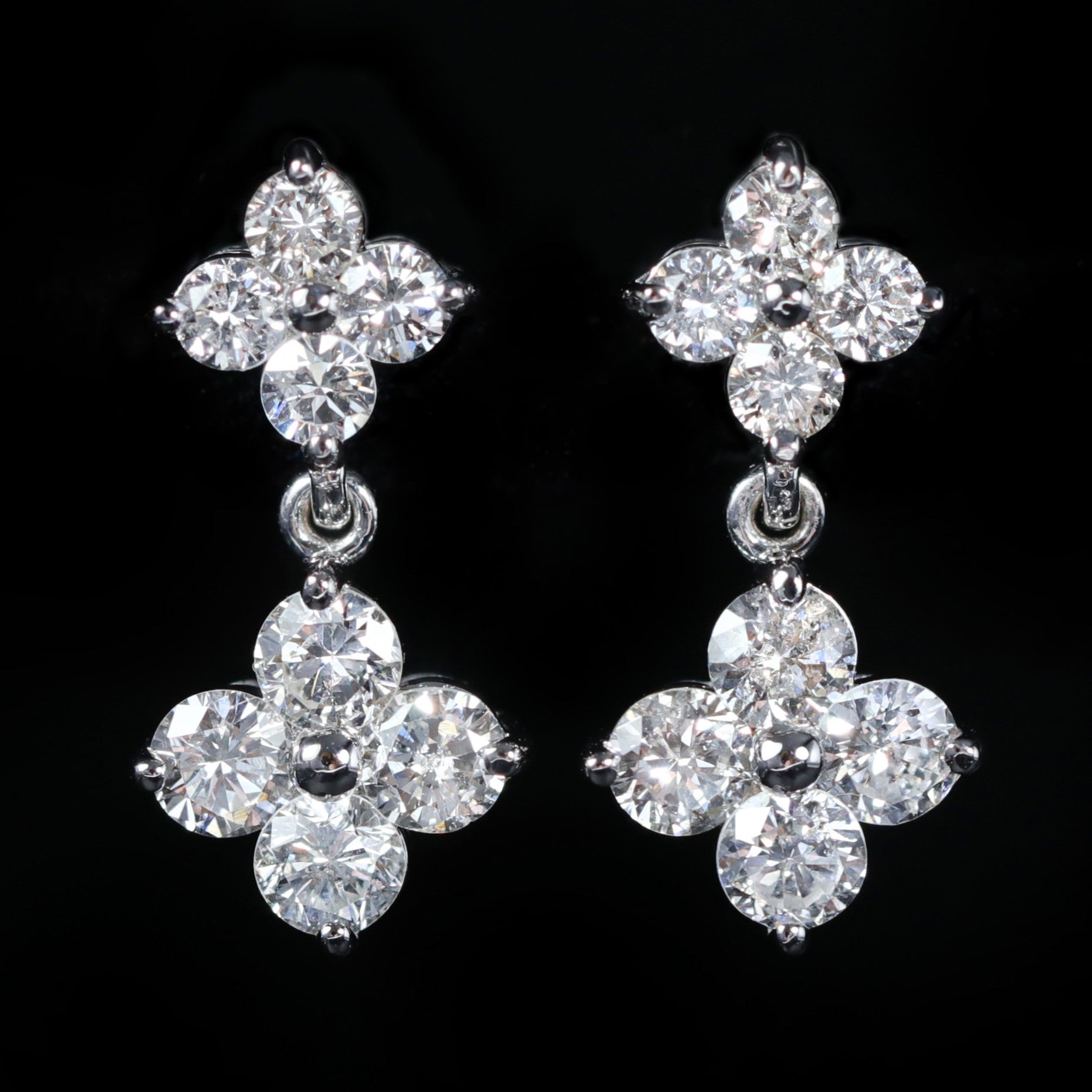 14K White Gold 1.48 CTW Diamond Dangle Earrings - Walton's Jewelry