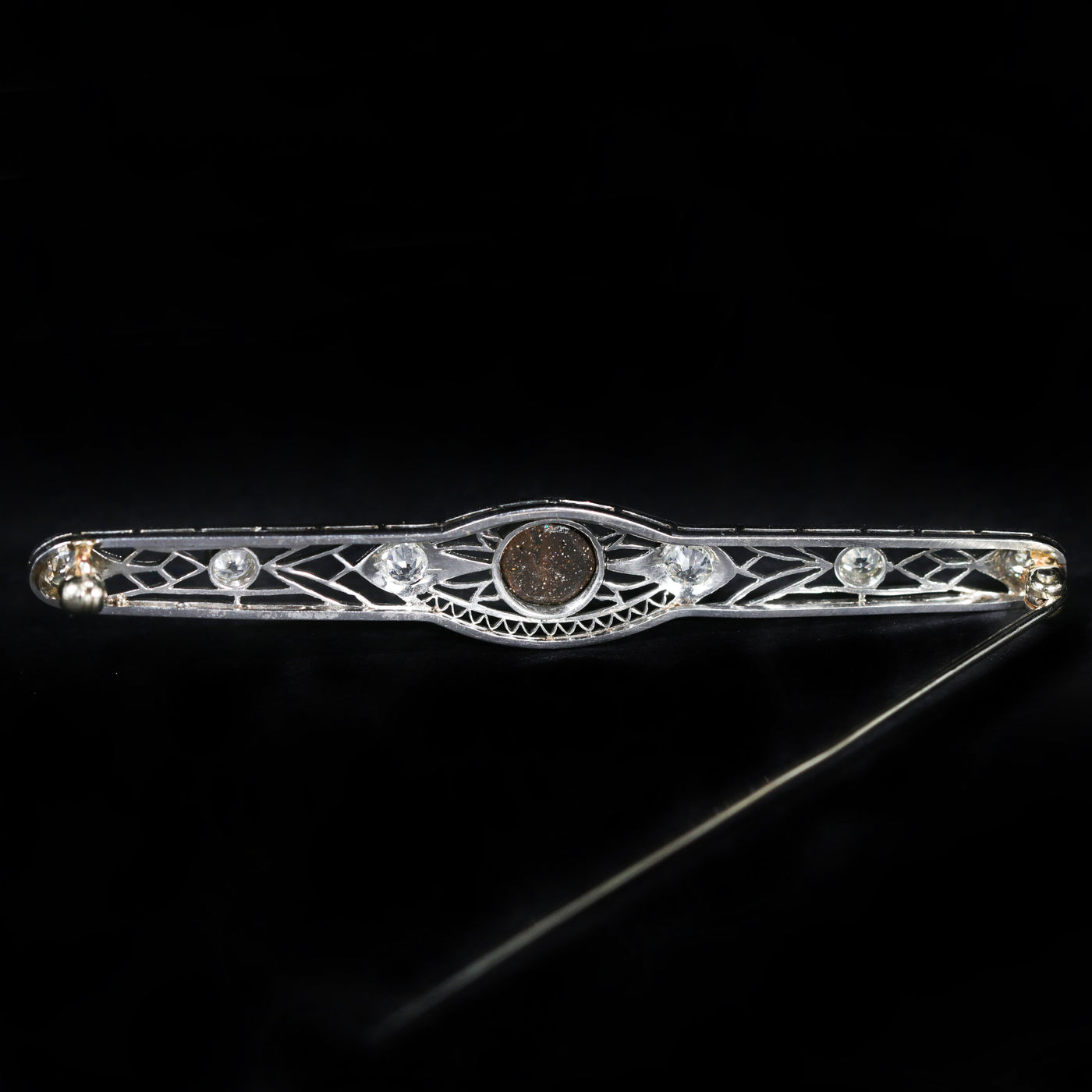 Art Deco Platinum Opal and Diamond Bar Pin