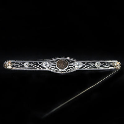 Art Deco Platinum Opal and Diamond Bar Pin