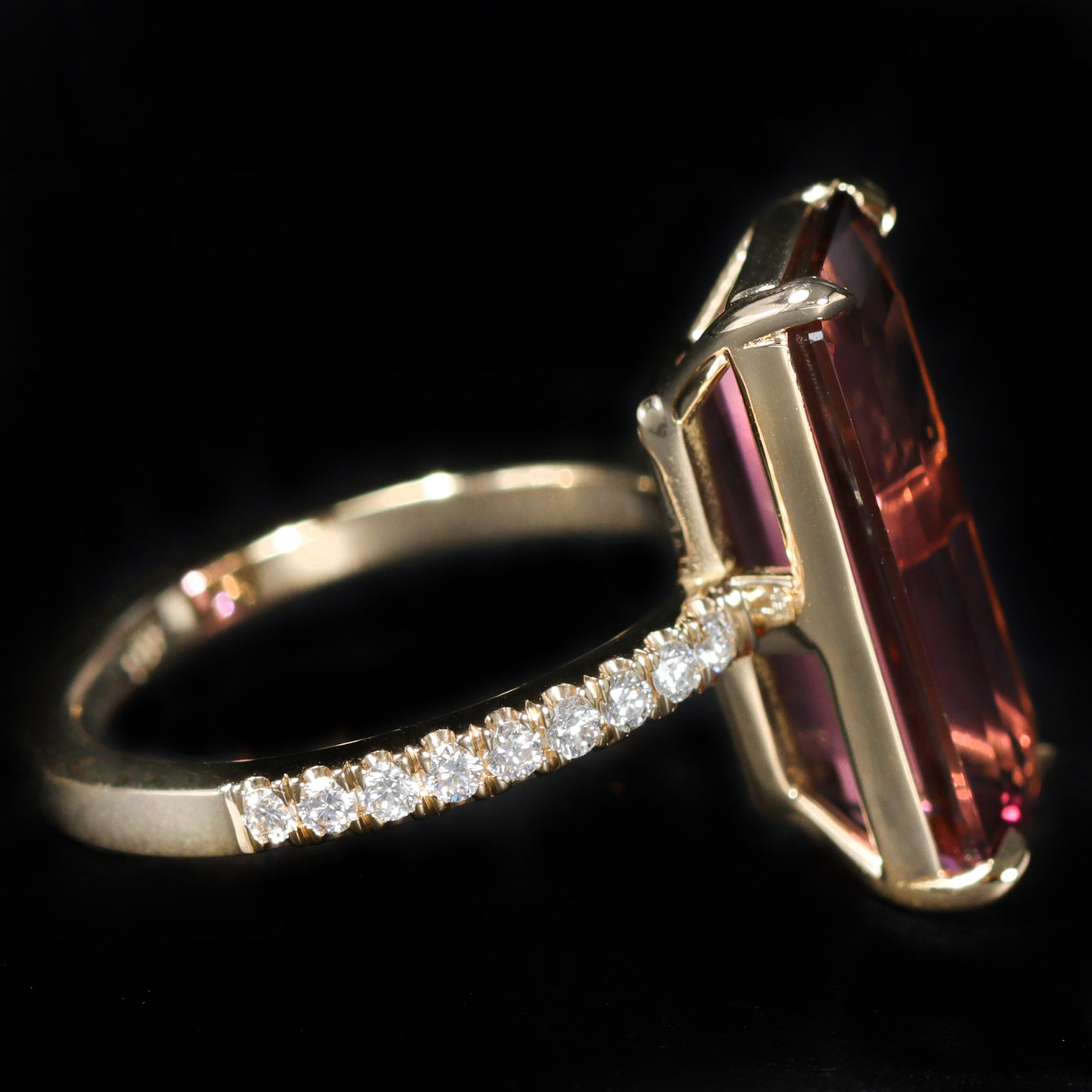 18K Yellow Gold 6.61 Carat Pink Tourmaline and Diamond Ring