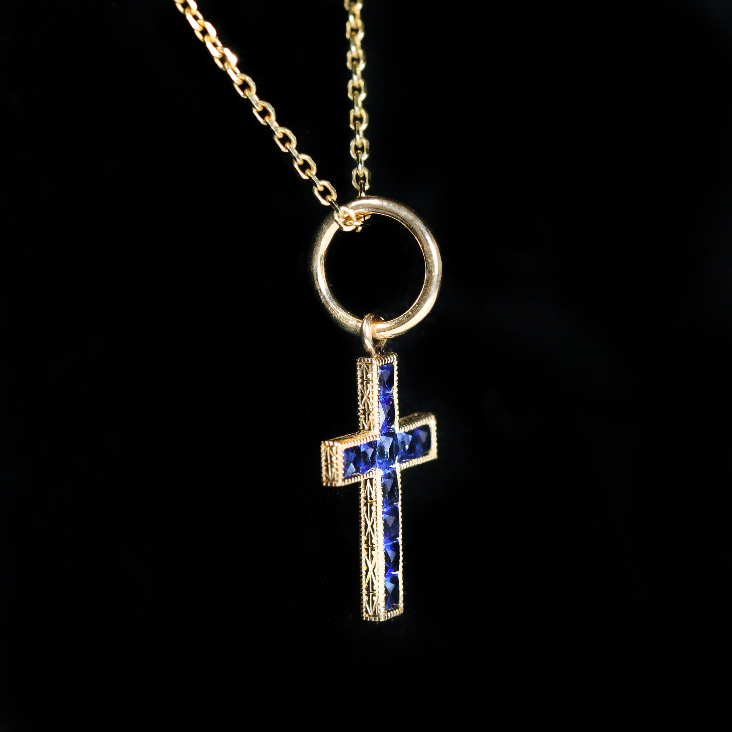 18K Yellow Gold 0.40 CTW Sapphire Cross Pendant