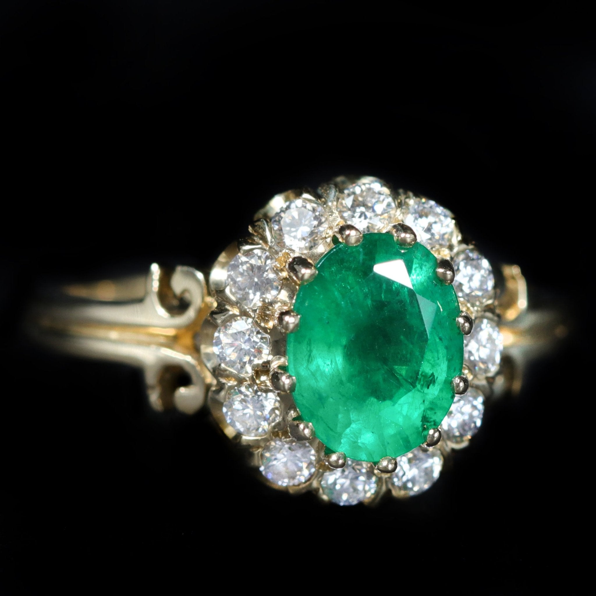 14K Yellow Gold 1.08 Carat Emerald and Diamond Ring - Walton's Jewelry