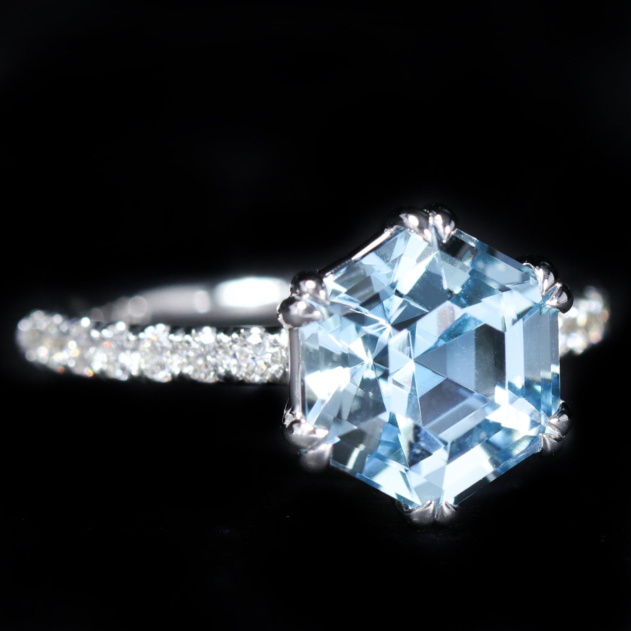 14K White Gold 3.23 Carat Aquamarine and Diamond Ring - Walton's Jewelry