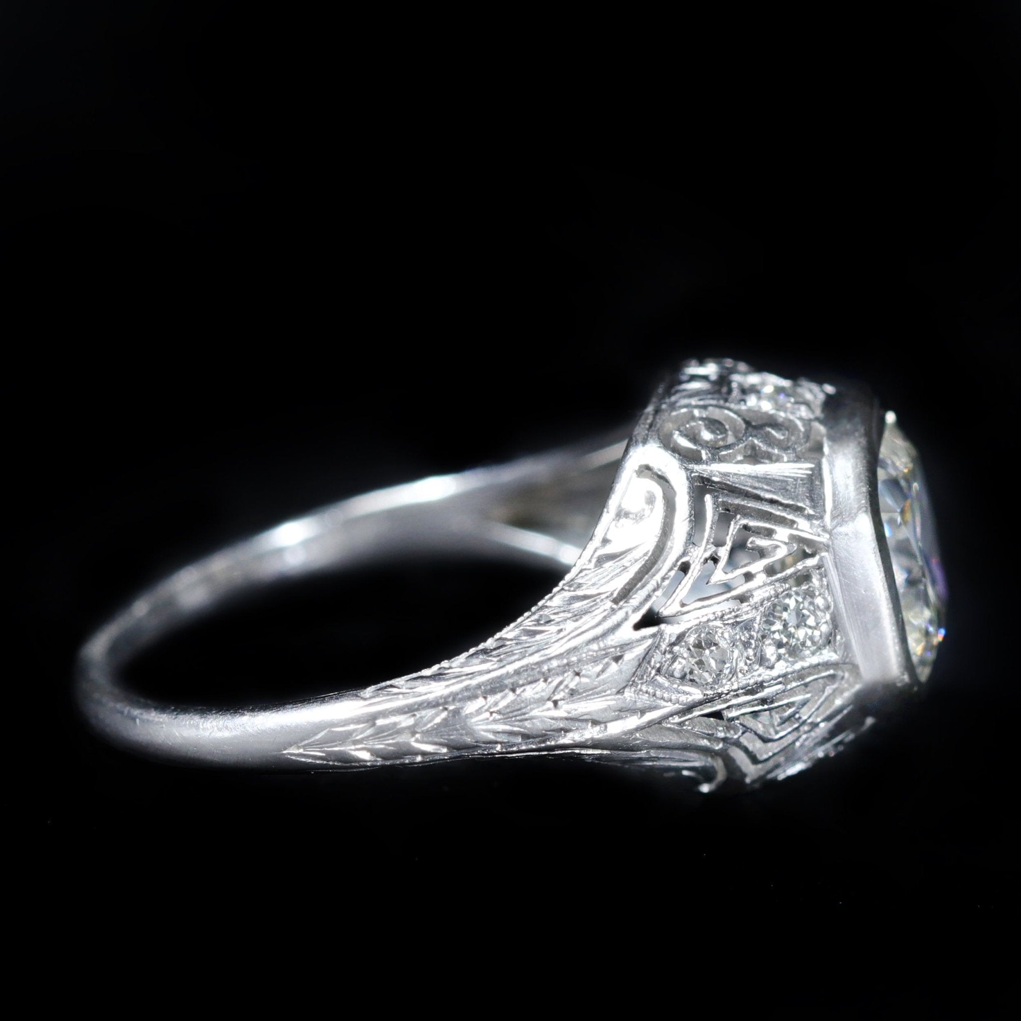 Art Deco Restoration 1.82 Carat Old Mine Cut Diamond Engagement Ring - Walton's Jewelry
