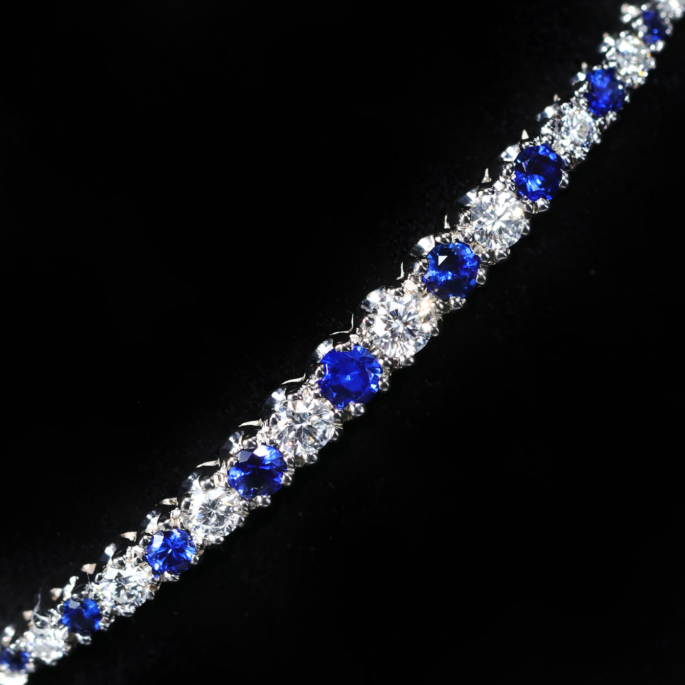 14k White Gold 0.78 Carat Sapphire and Diamond Bangle Bracelet