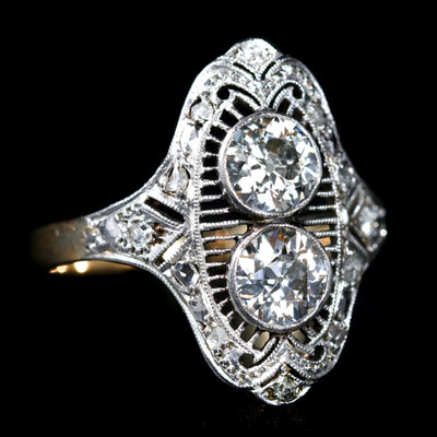 Edwardian Platinum Topped 14k Yellow gold 1.32 CTW Diamond Ring