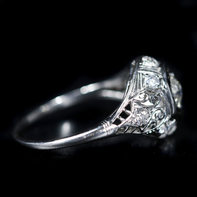 Art Deco Platinum 0.42 Carat Old European Cut Diamond Engagement Ring