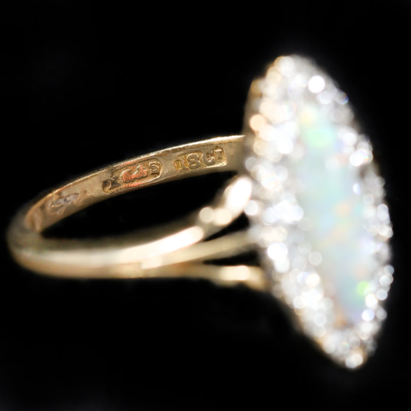 Victorian 18K Yellow Gold 1.25 Carat Opal and Diamond Ring