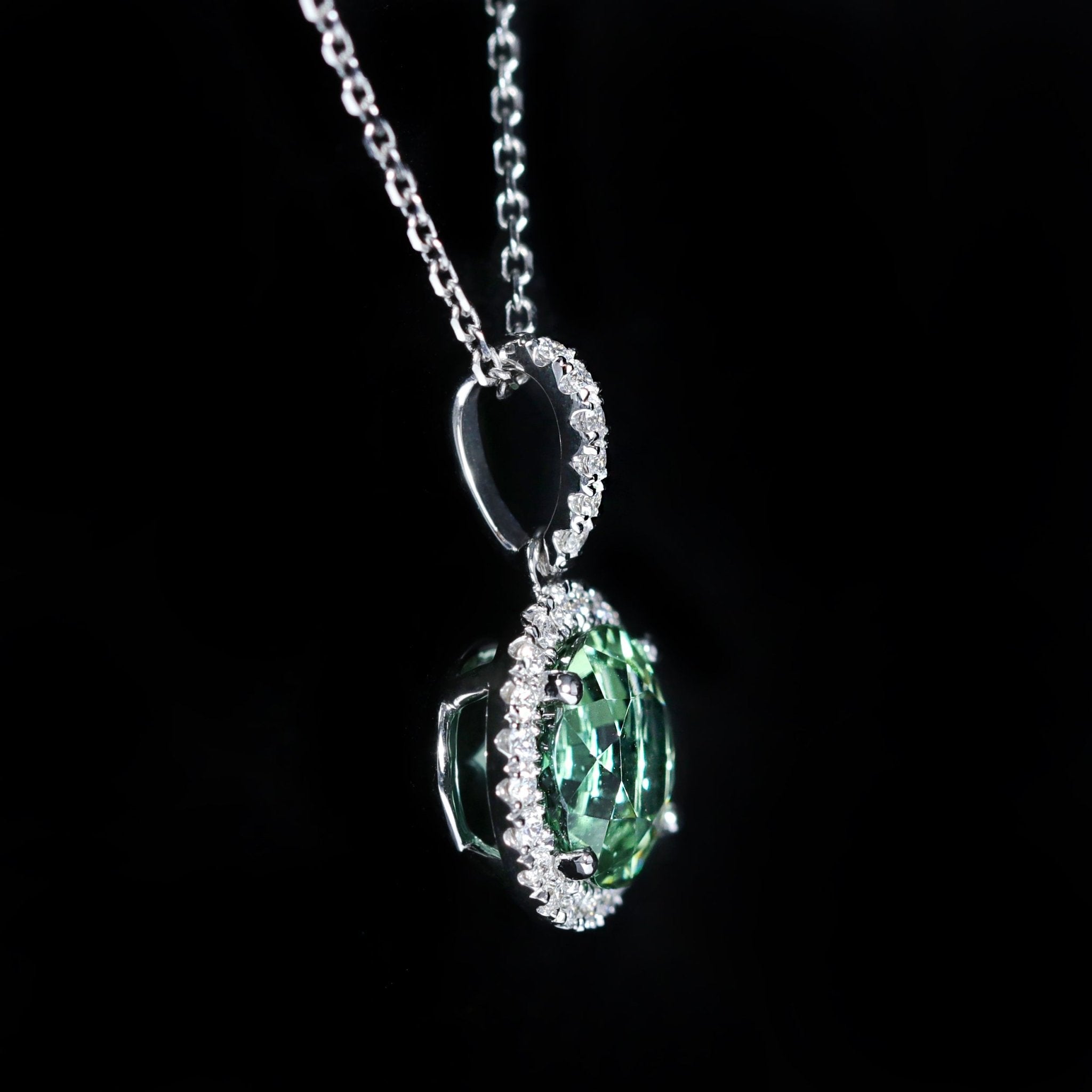 14K White Gold 2.03 Carat Green Tourmaline and Diamond Pendant - Walton's Jewelry