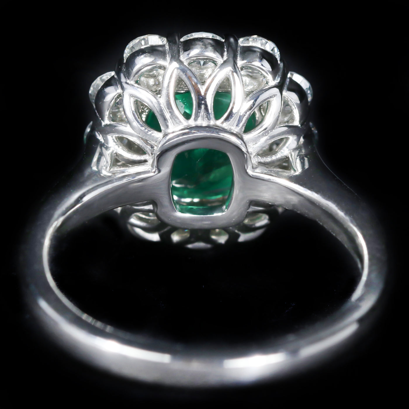 Platinum 2.16 Cushion Cut Emerald and Diamond Ring