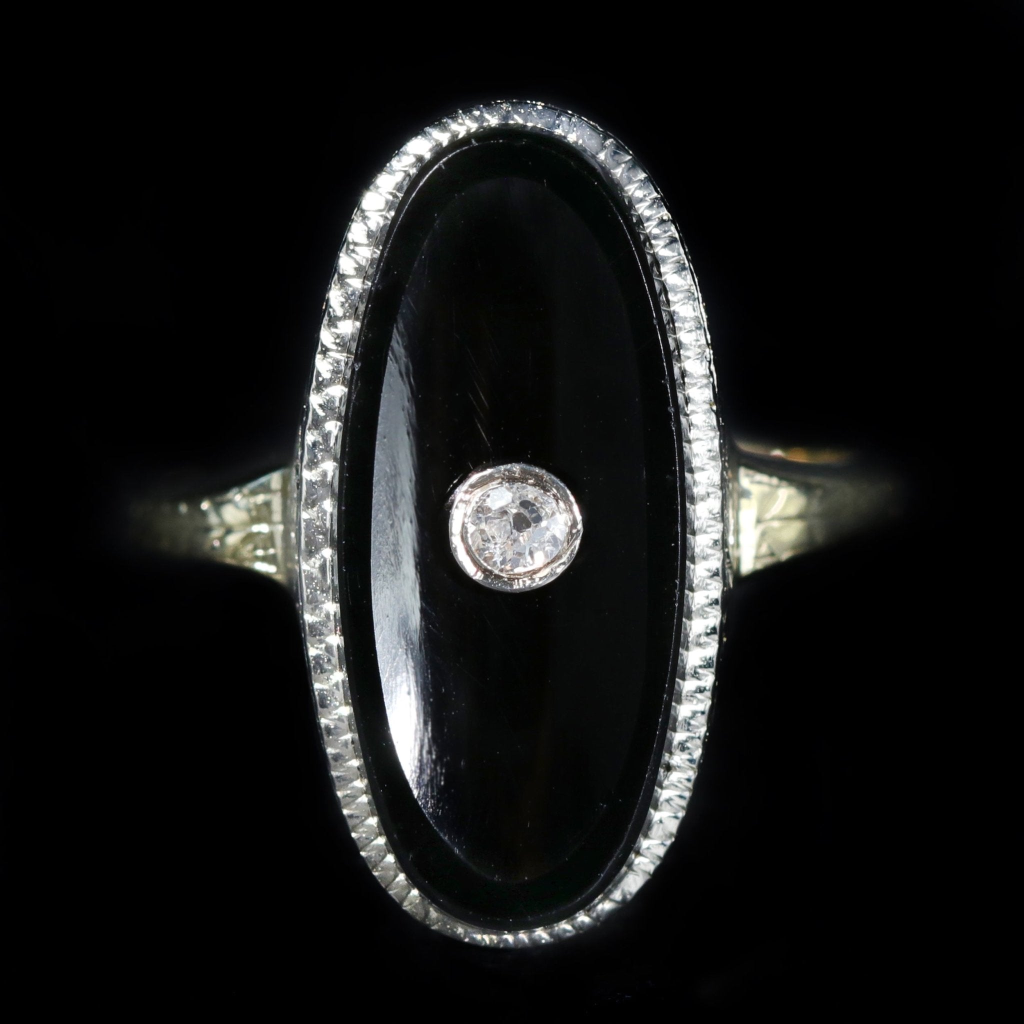 Art Deco Old Mine Cut Diamond and Onyx Ring - Walton's Jewelry
