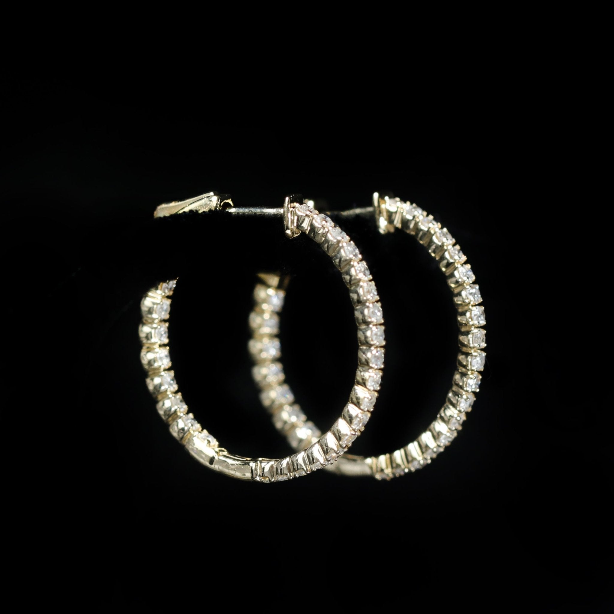 14K Yellow Gold 0.84 CTW Diamond Round Inside - Out Hoop Earrings - Walton's Jewelry