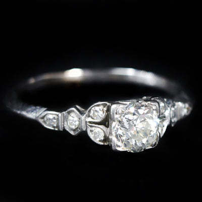 Art Deco Platinum 0.65 Carat Old Mine Cut Diamond Engagement Ring