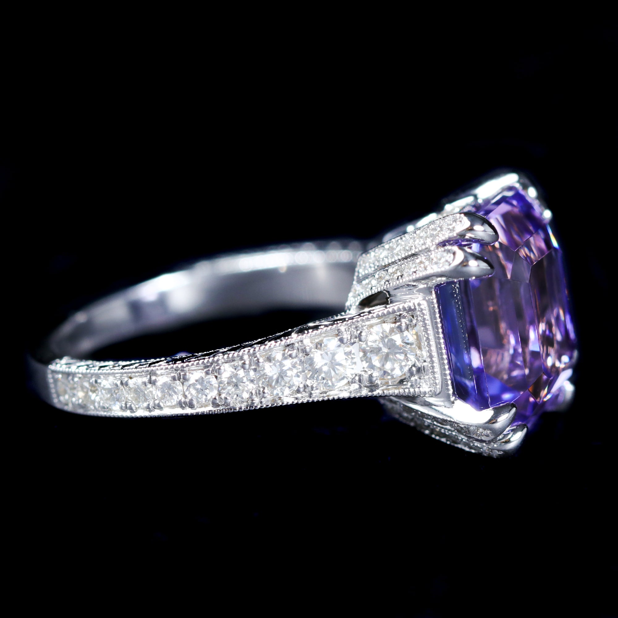 18K White Gold 6.92 Carat Tanzanite and Diamond Ring - Walton's Jewelry