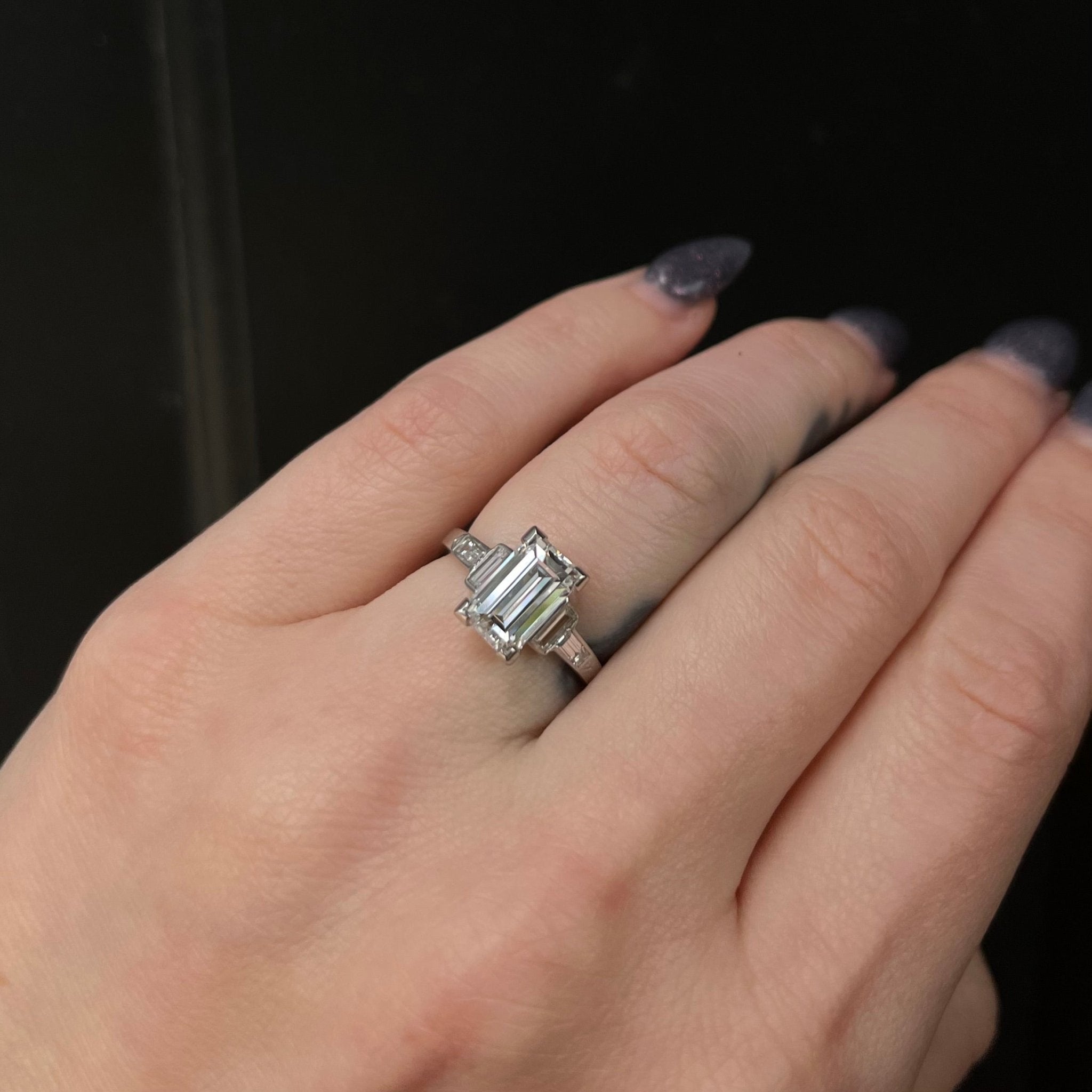 Art Deco 2.27 Carat Baguette Cut Diamond Engagement Ring - Walton's Jewelry