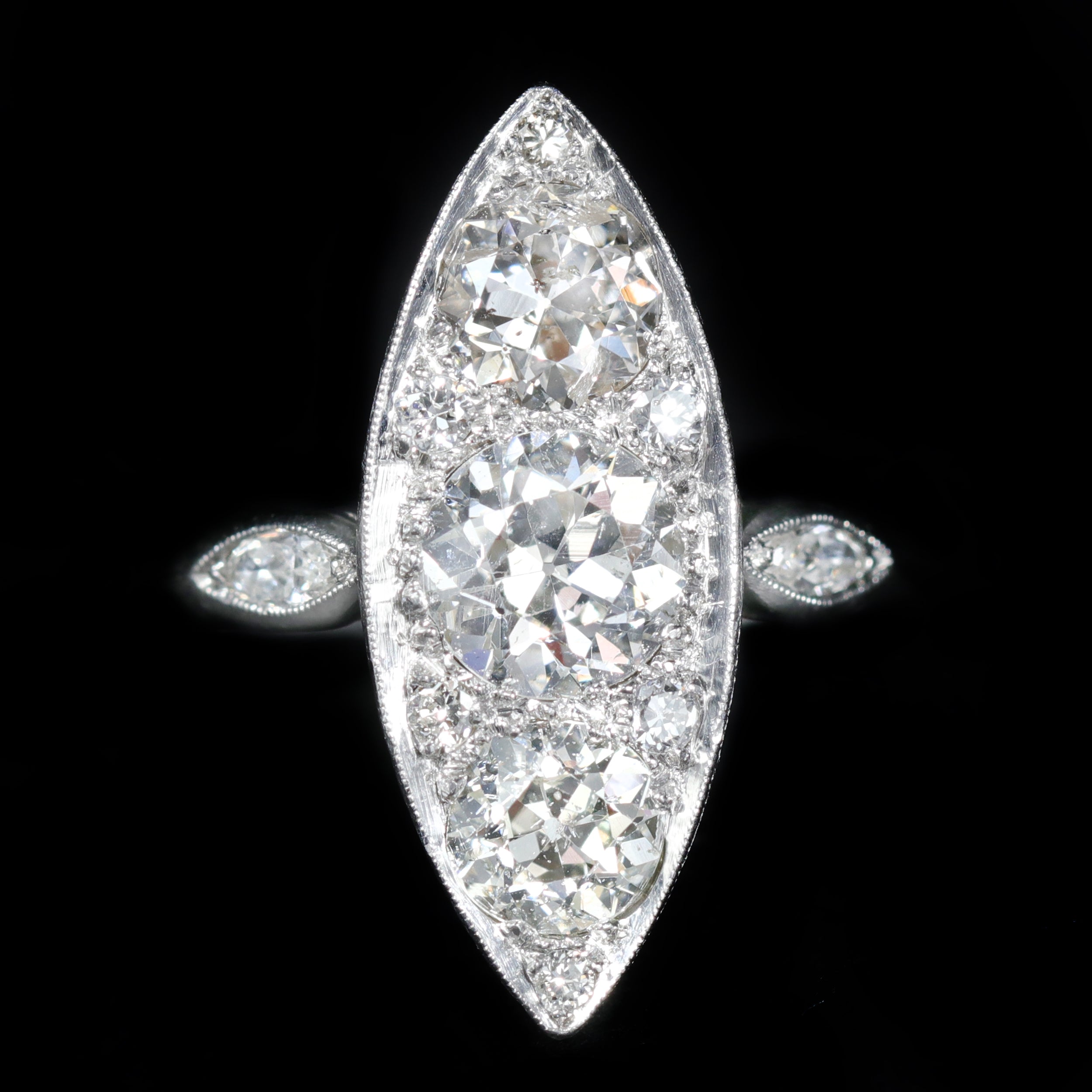 Art Deco Platinum 2.10 CTW Diamond Navette Ring