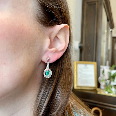 Estate 0.95 CTW Emerald and Diamond Dangle Earrings