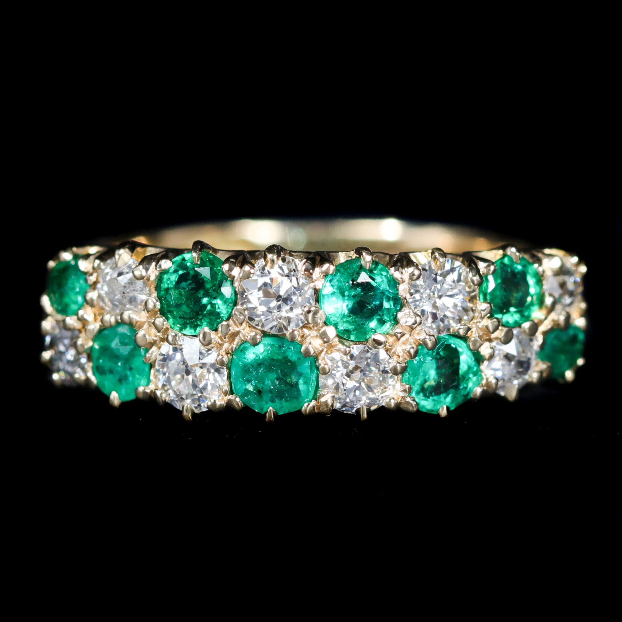 Victorian 0.25 CTW Old Mine Cut Diamond and Emerald Ring - Walton's Jewelry