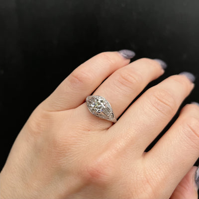 Art Deco Platinum 1.06 Carat Old European Cut Diamond Engagement Ring