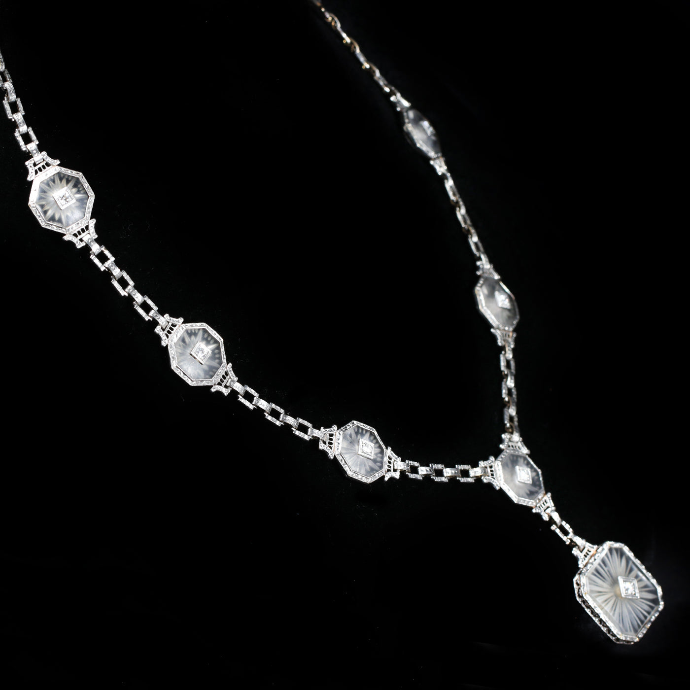 Art Deco 0.45 CTW Old European Cut Diamond and Camphor Glass Necklace