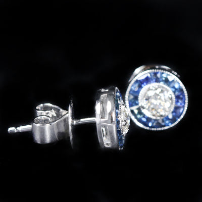 14K White Gold 0.21 CTW Diamond and Sapphire Stud Earrings