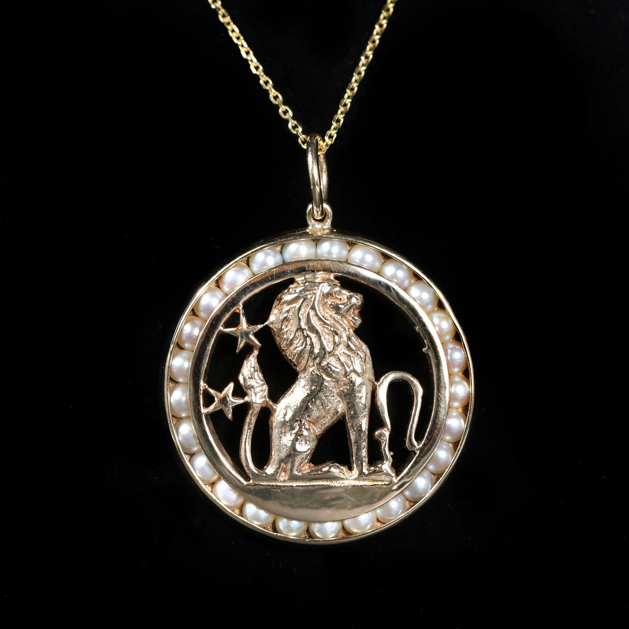 Estate 14K Yellow Gold Lion and Pearl Pendant - Walton's Jewelry
