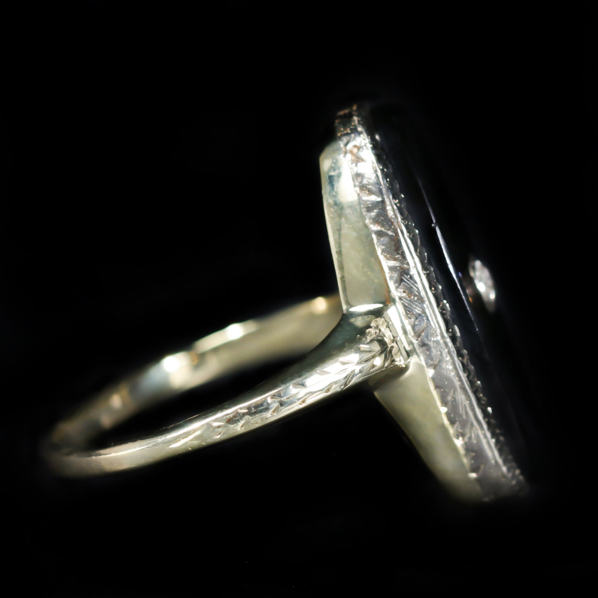 Art Deco Old Mine Cut Diamond and Onyx Ring - Walton's Jewelry