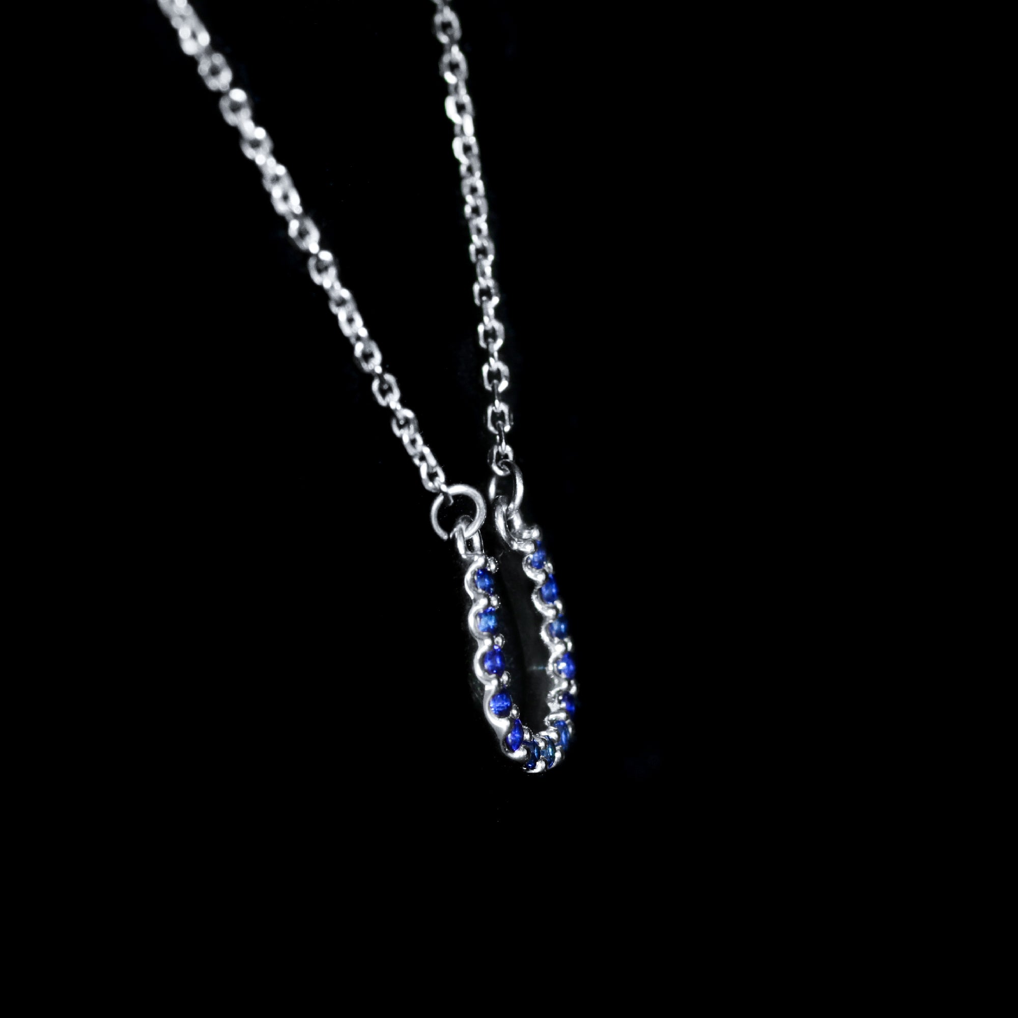 14K White Gold 0.15 CTW Sapphire Horseshoe Necklace