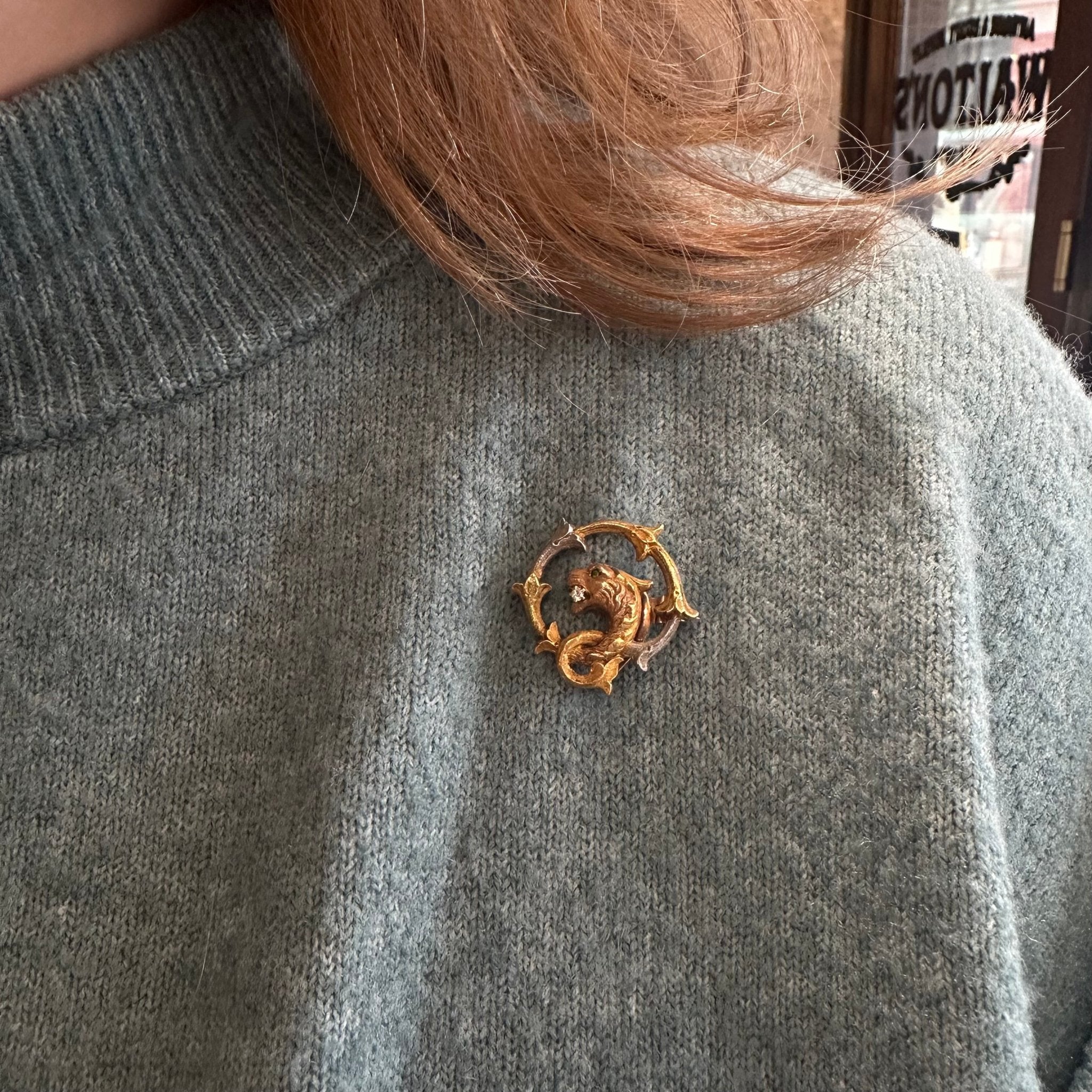 Art Nouveau Diamond and Garnet Griffin Brooch - Walton's Jewelry