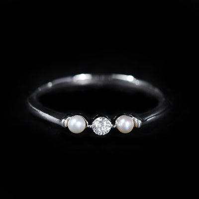 14K White Gold 0.07 Carat Diamond and Pearl Band