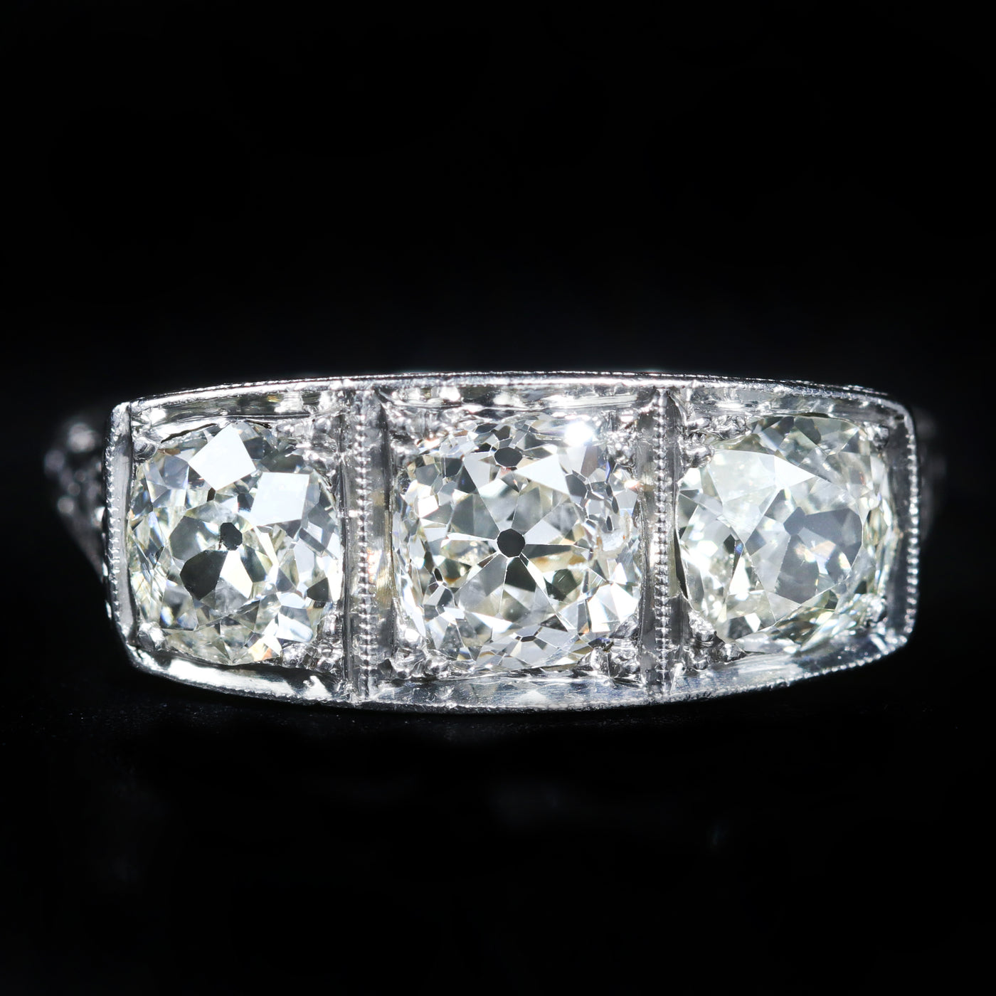 Art Deco Platinum 1.80 CTW Old Mine Cut Diamond Engagement Ring