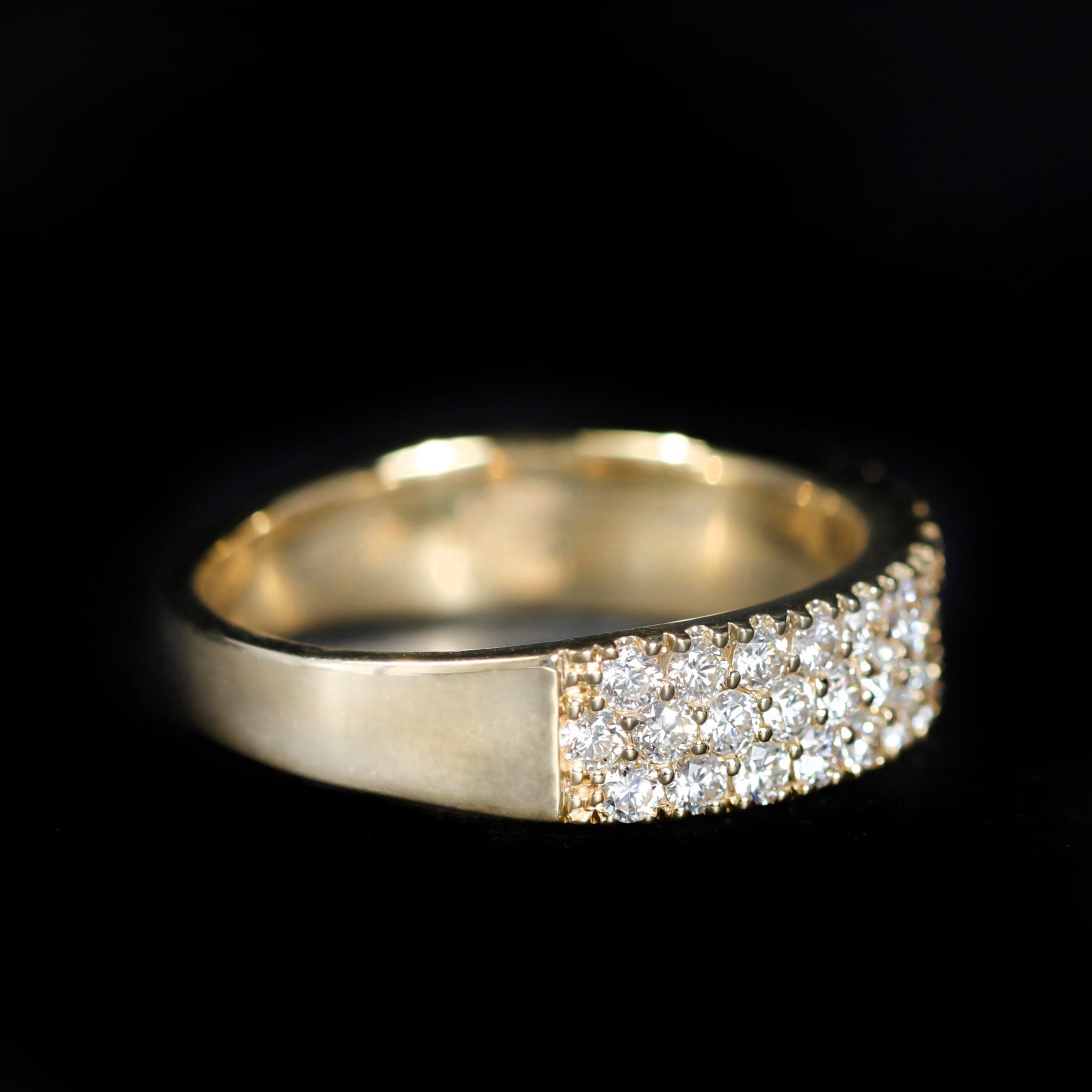 18K Yellow Gold 1.16 CTW Three Row Pavé Diamond Band - Walton's Jewelry
