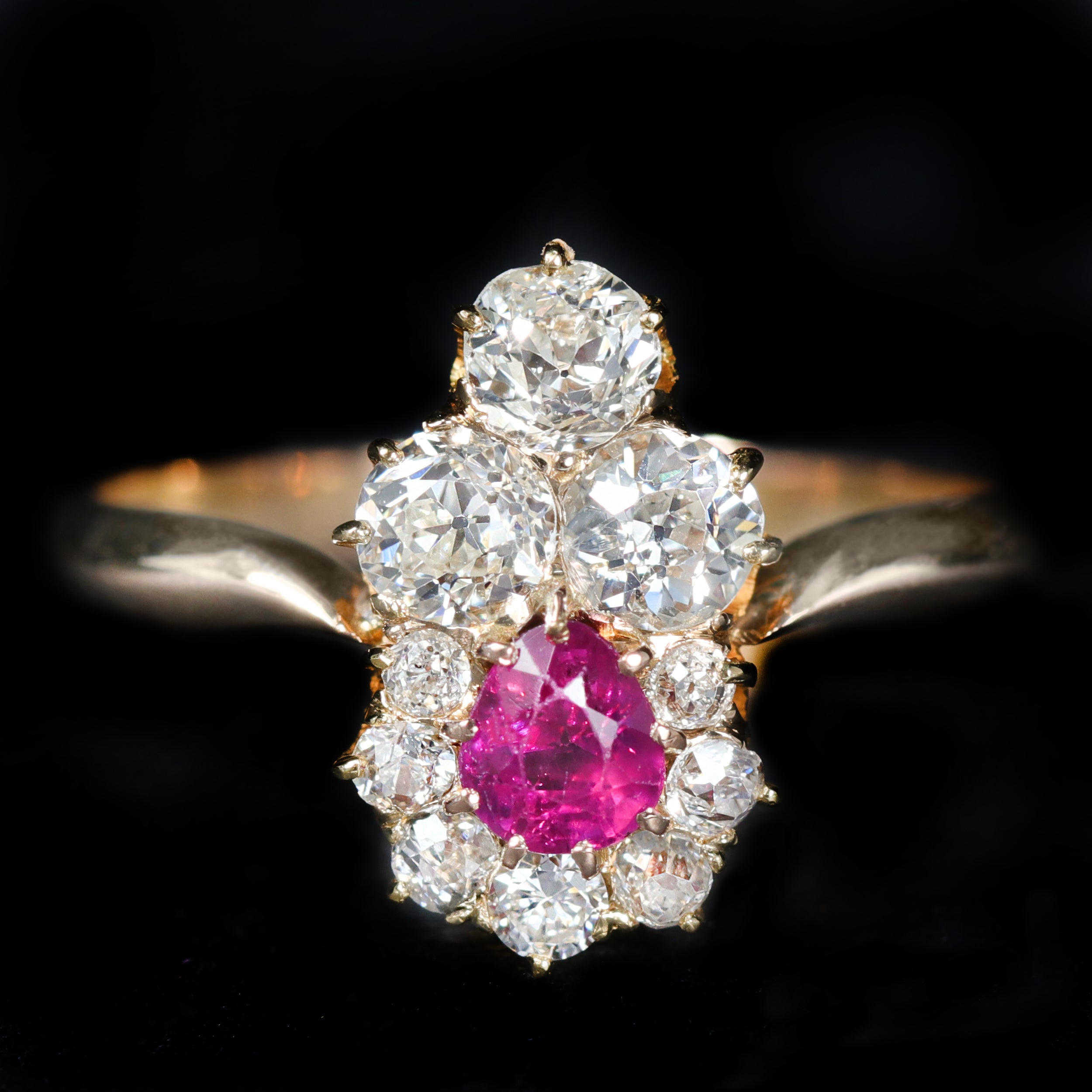 Victorian 18K Yellow Gold 0.40 Pear Cut Ruby and Diamond Ring