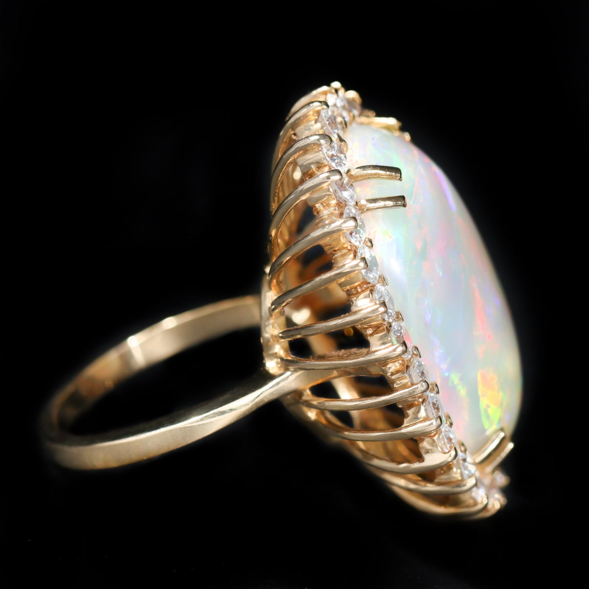 18K Yellow Gold 13.63 Carat Opal and Diamond Ring - Walton's Jewelry