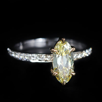 18K White Gold & Yellow Gold 1.02 Carat Fancy Light Yellow Diamond Engagement Ring
