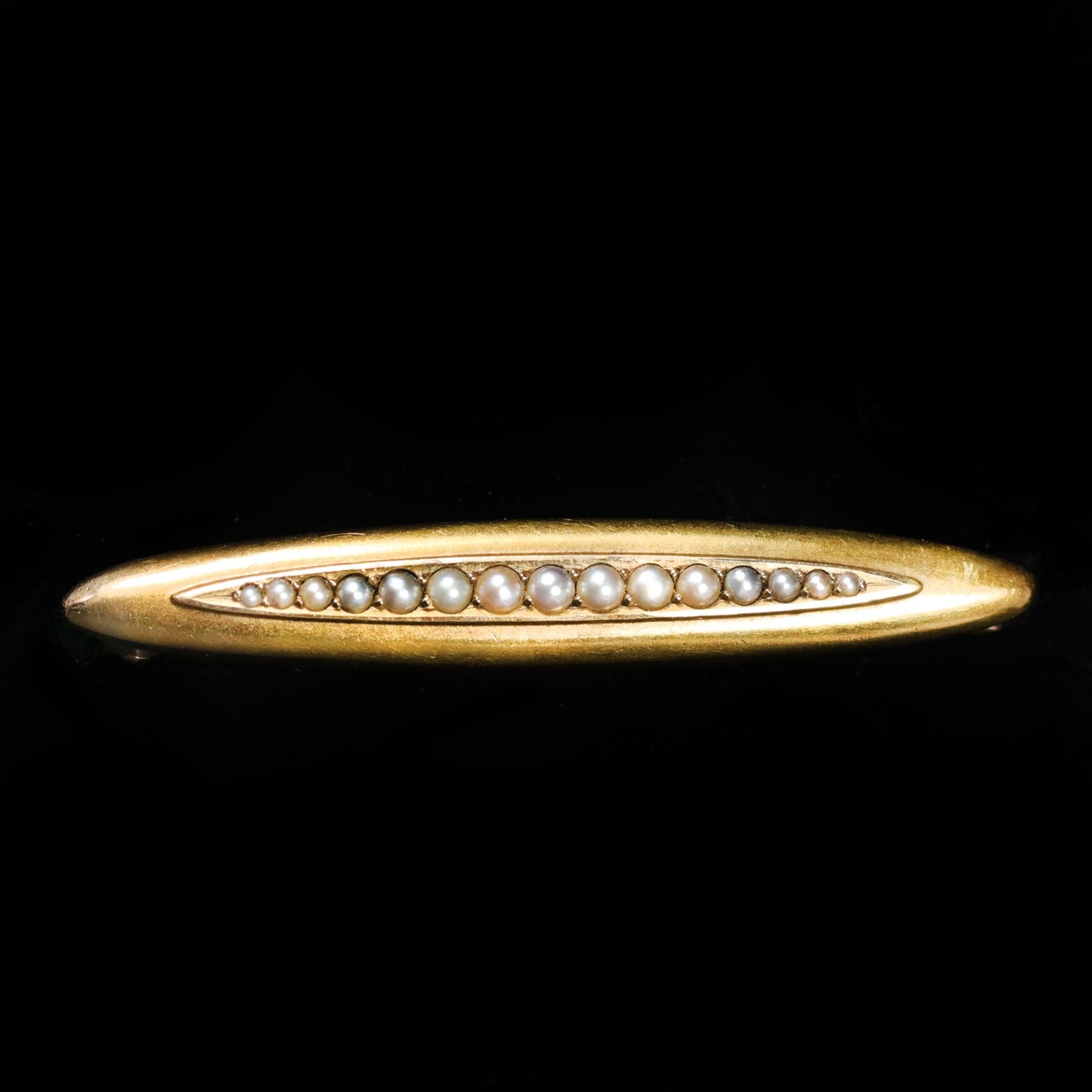 Victorian 14k Yellow Gold Seed Pearl Bar Pin - Walton's Jewelry