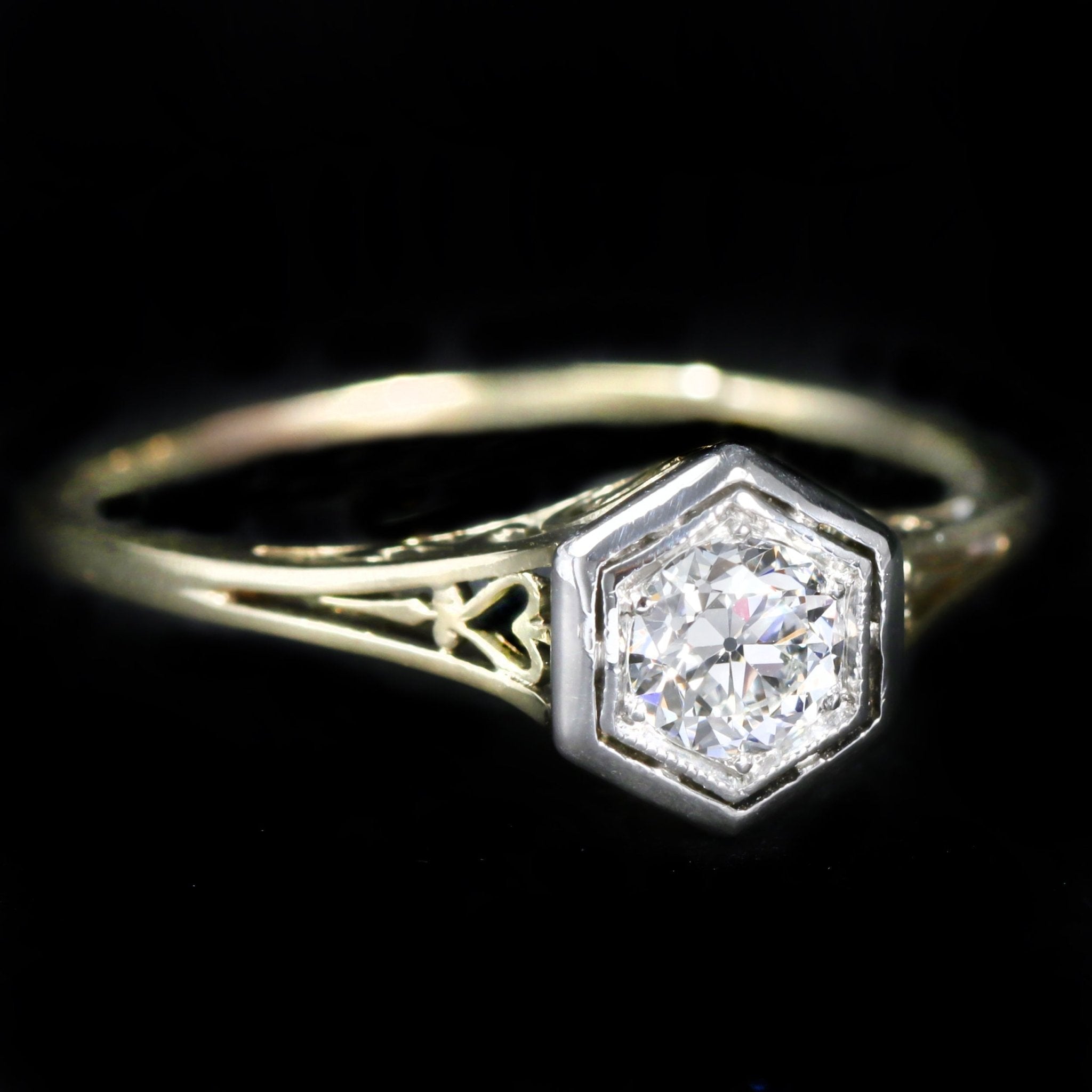 Edwardian 0.38 Carat Old European Cut Diamond Engagement Ring - Walton's Jewelry