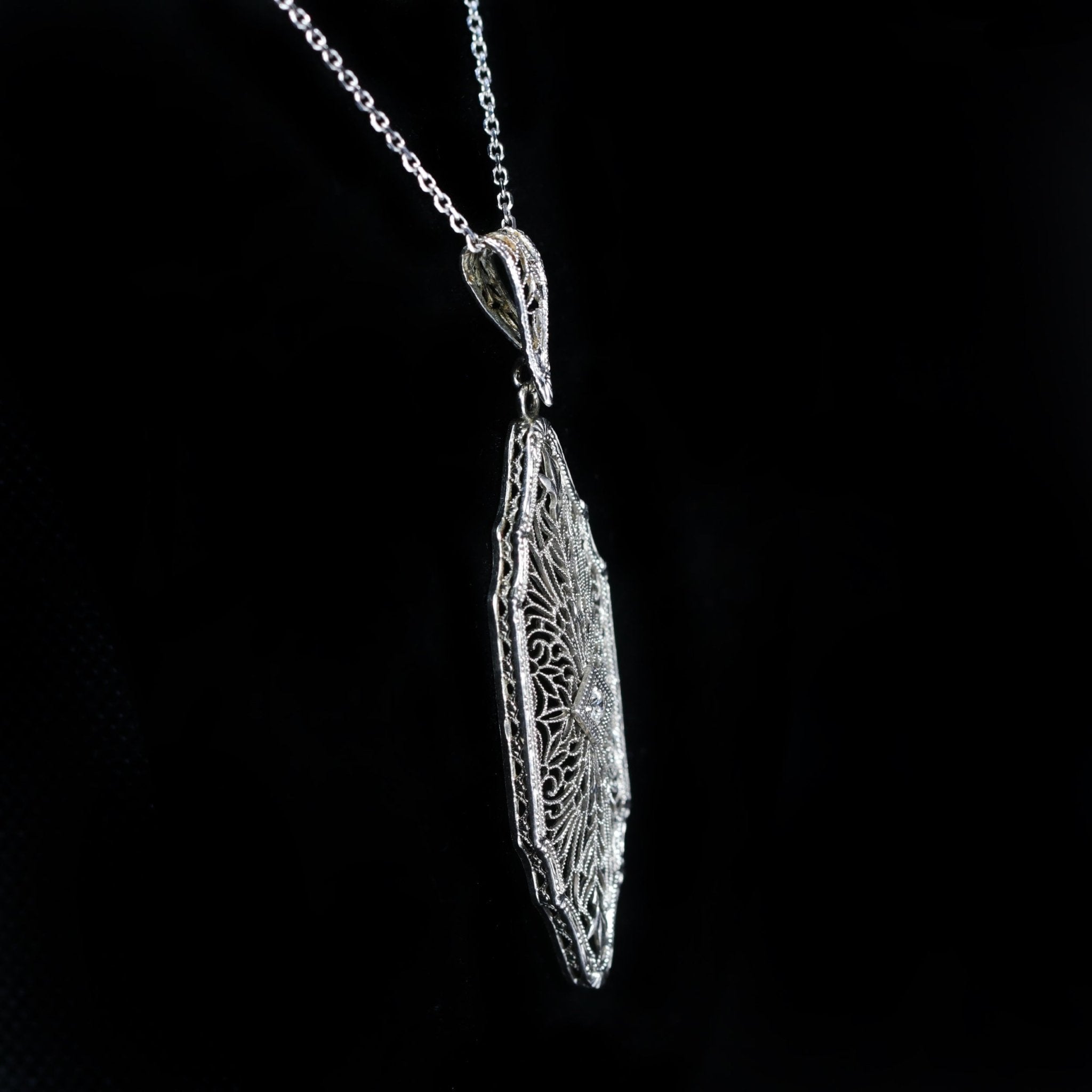 Edwardian 14K White Gold and Diamond Pendant - Walton's Jewelry