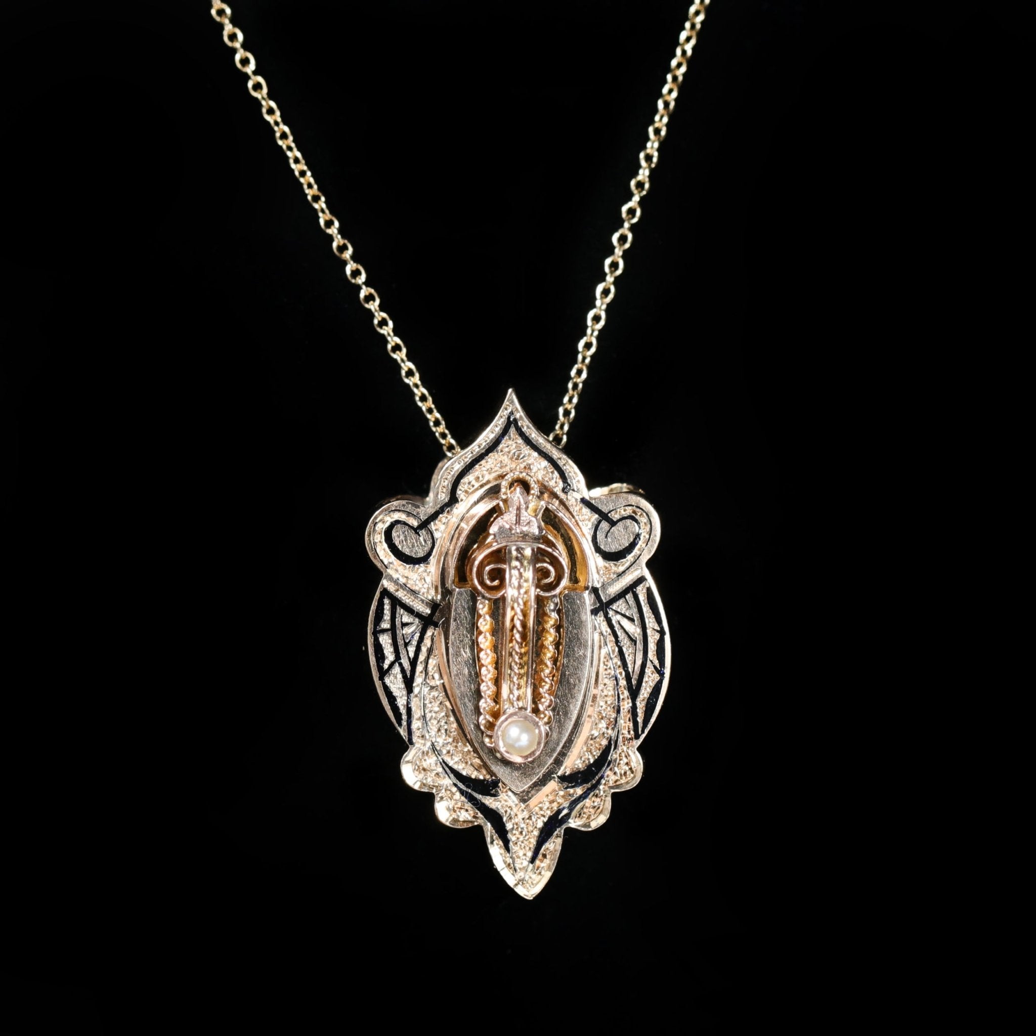 Victorian Pearl and Enamel Slide Pendant - Walton's Jewelry