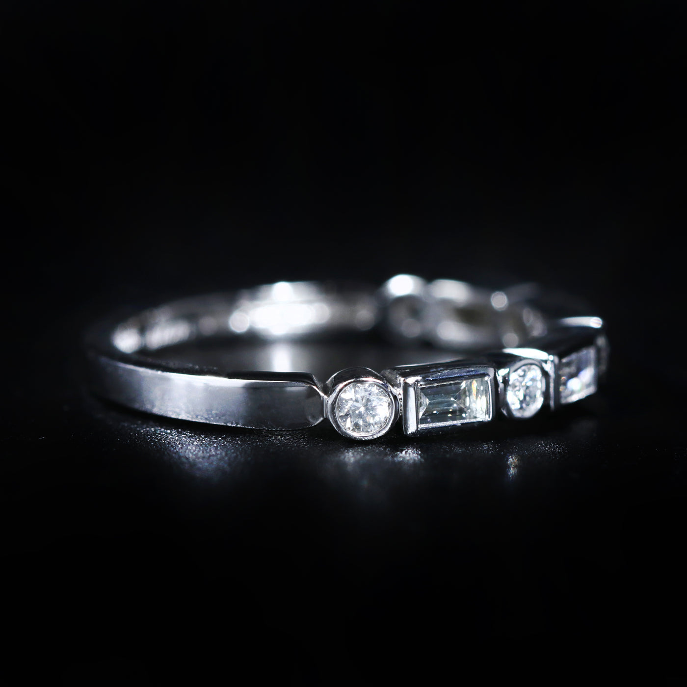 14k White Gold 0.46 CTW Baguette and Round Brilliant Cut Diamond Band