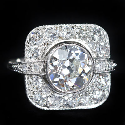 Art Deco Platinum 2.16 Old Mine Cut Diamond Engagement Ring
