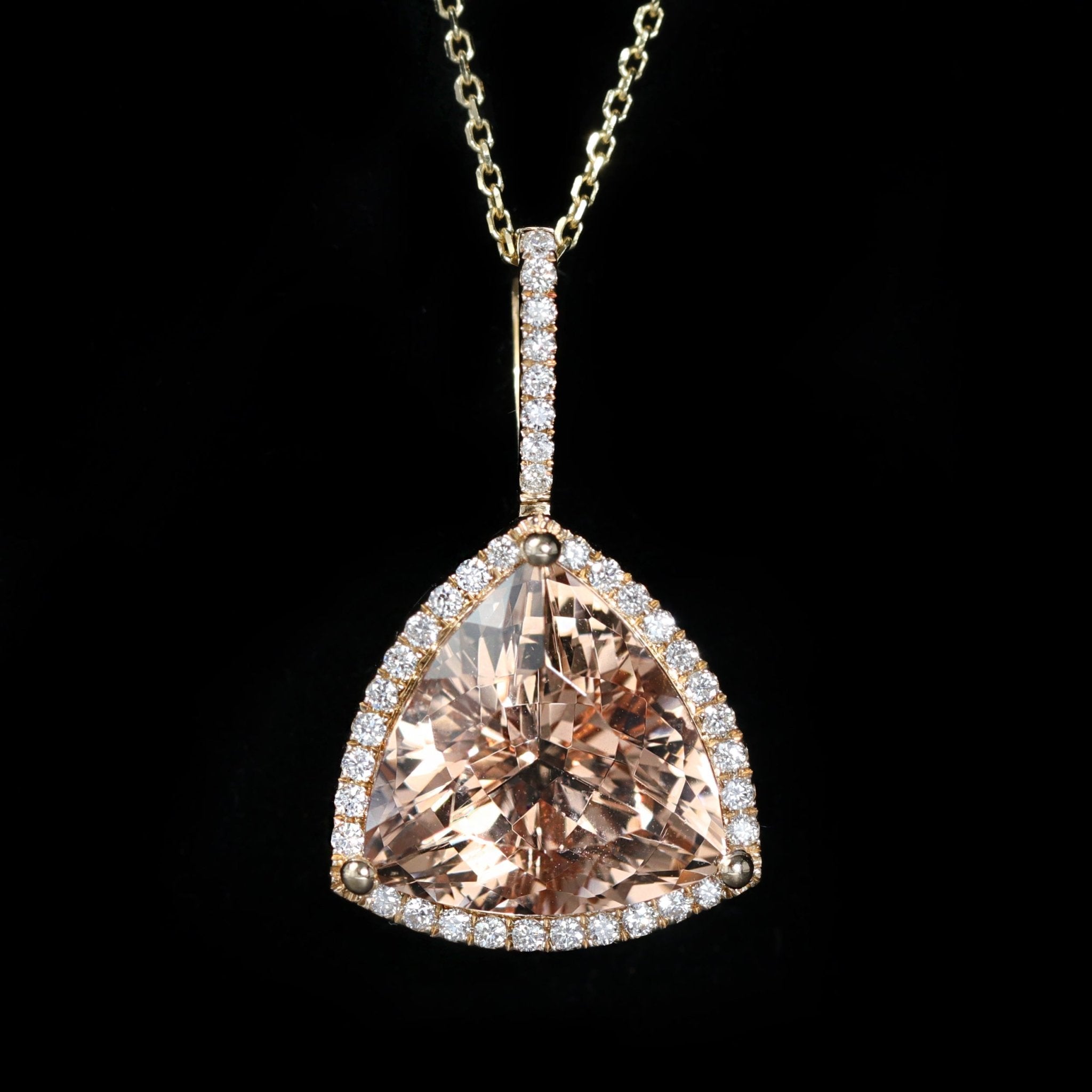 14K Yellow Gold 7.09 Carat Morganite and Diamond Pendant - Walton's Jewelry