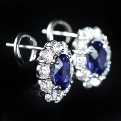 18k White Gold 2.50 CTW Sapphire and Diamond Stud Earrings