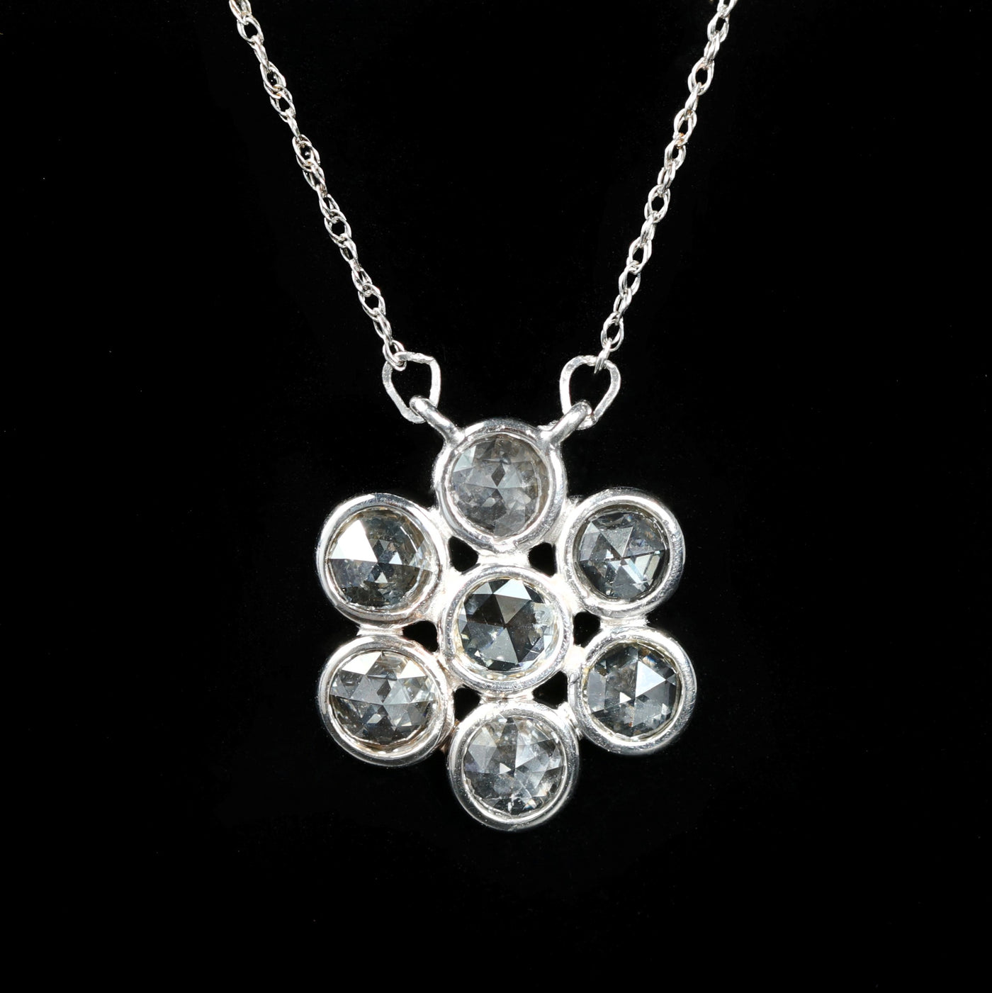 14k White Gold 1.00 CTW Rose Cut Diamond Necklace