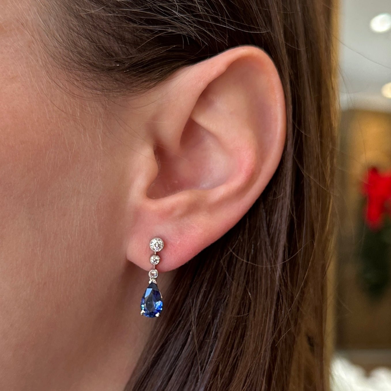 Estate Platinum 3.00 CTW Sapphire and Diamond Drop Earrings - Walton's Jewelry