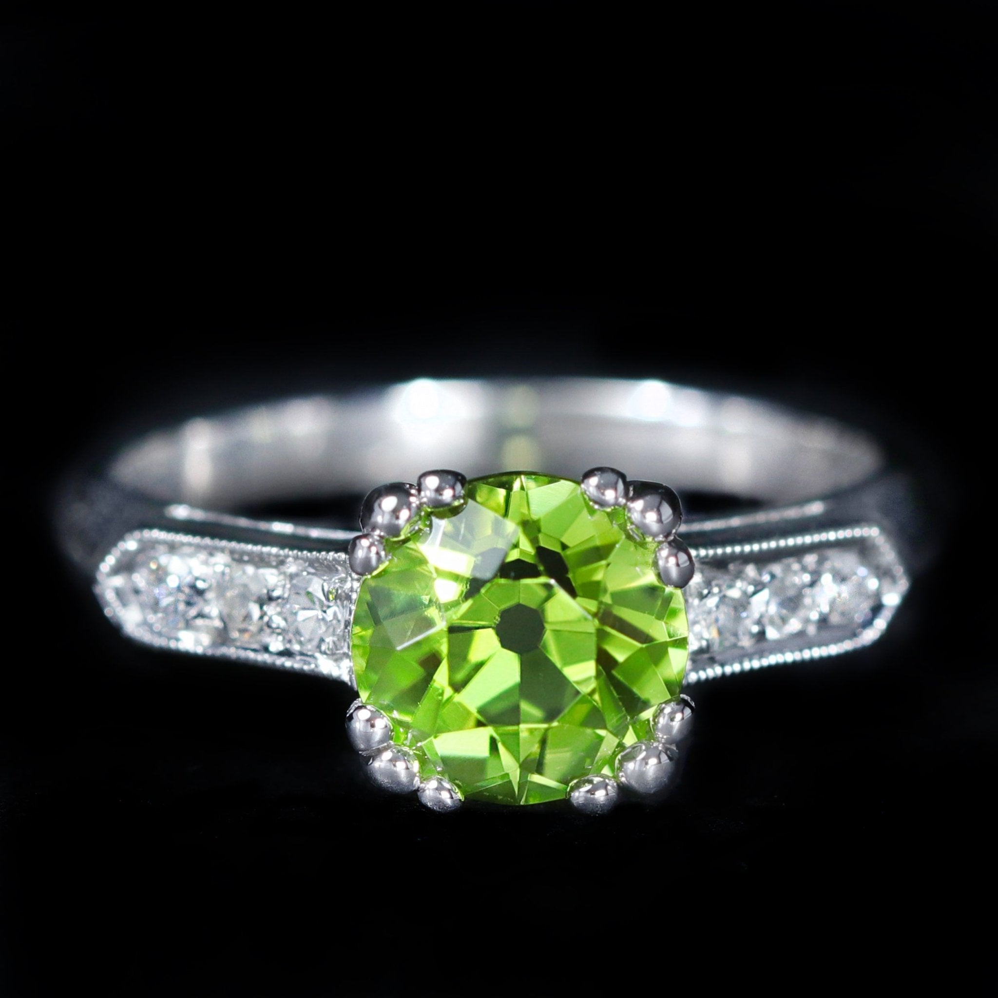 Estate Platinum 1.73 Peridot and Diamond Ring - Walton's Jewelry