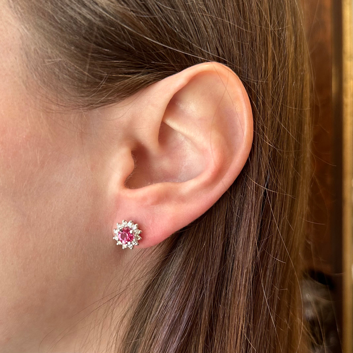 14K White Gold 1.20 CTW Pink Tourmaline and Diamond Stud Earrings
