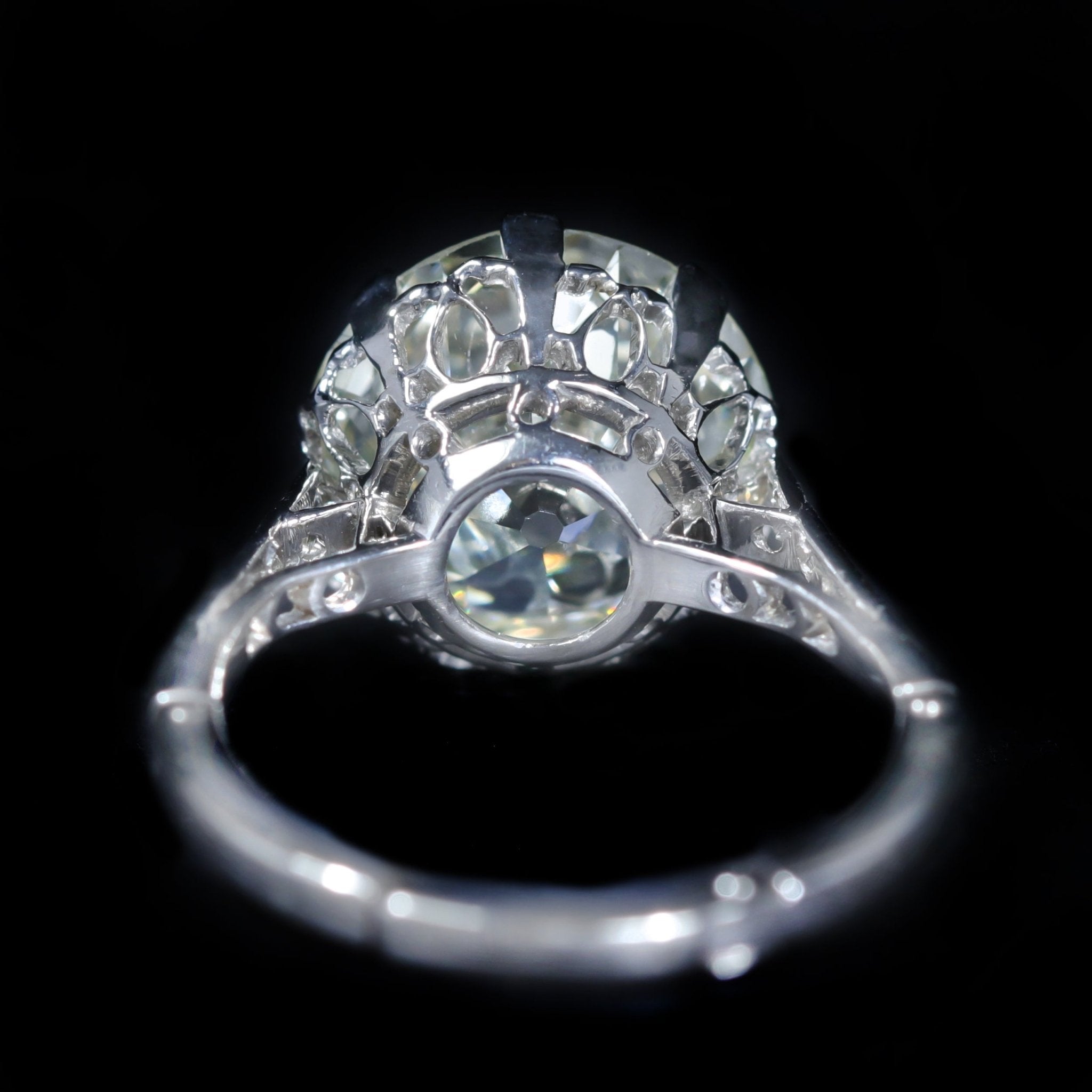 Art Deco Platinum 5.91 Carat Old European Cut Diamond Engagement Ring - Walton's Jewelry