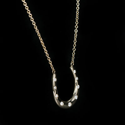 14K Yellow Gold 0.09 Carat Diamond Horseshoe Necklace